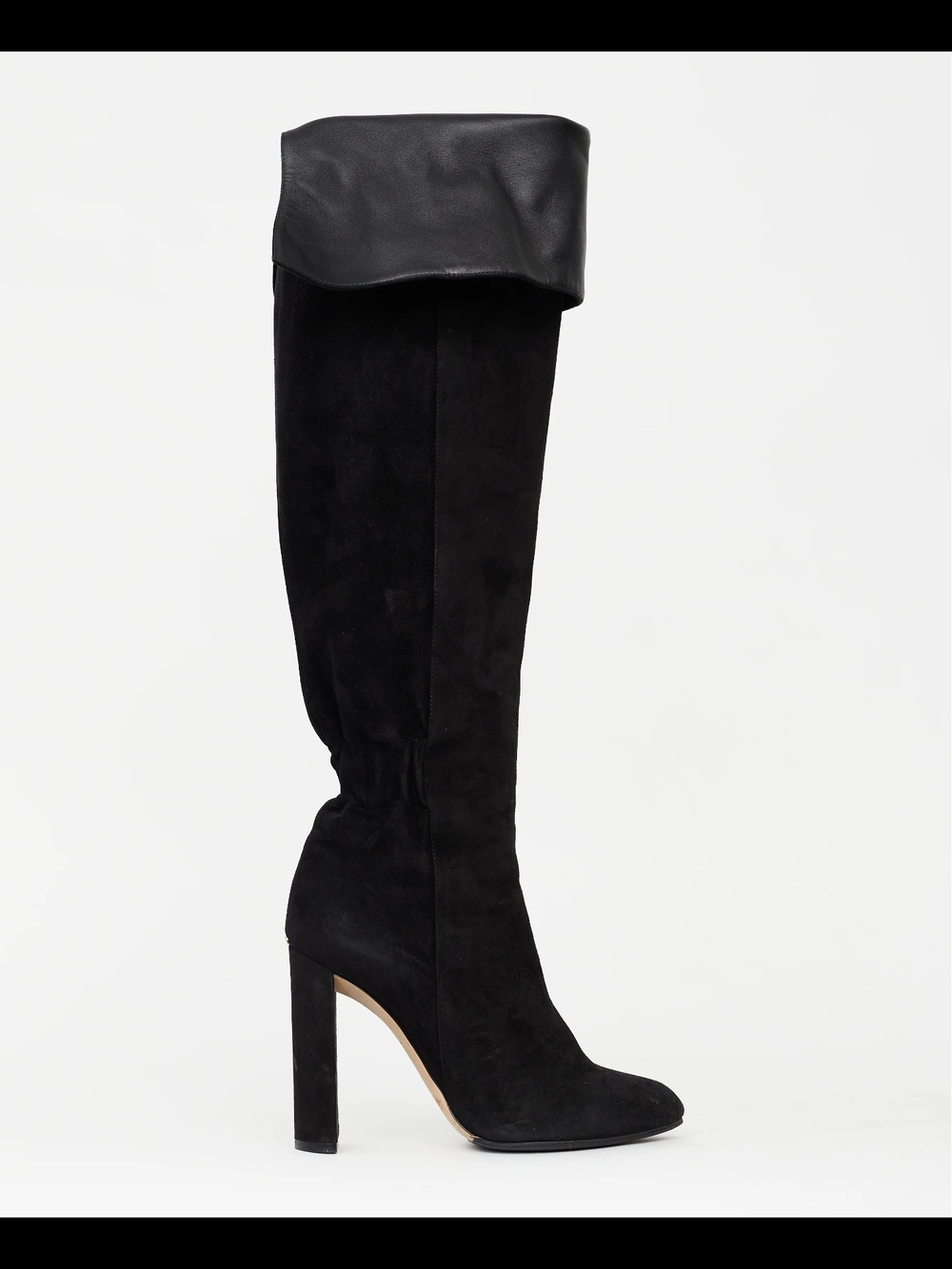 Dior Black Suede Over-the-Knee Boots with Fold-Top Leather Cuff - Picture 4 of 6